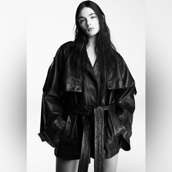 Zara Jackets & Blazers - Zara Black Oversized Leather Trench Coat with Belt